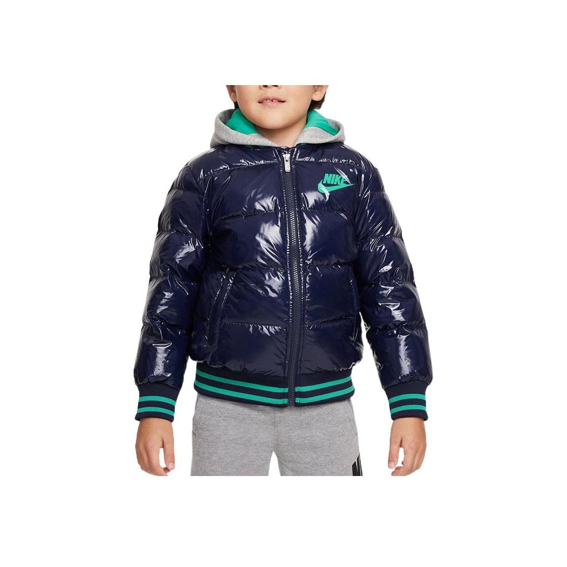 

Nike Down Fill Brand Logo Print Shiny Hooded Down Jacket Kids outerwear Navy-Blue DB7075-451 XS