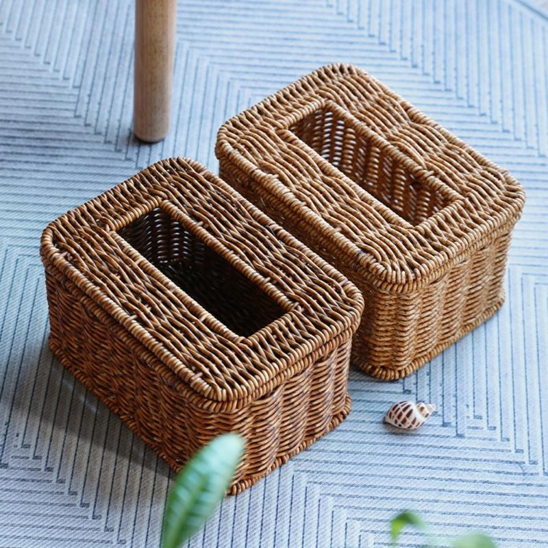 Tissue Dispenser Decorative Rattan Napkin Holder Easy Install Paper Towel Container for Living Room Bedroom Decoration
