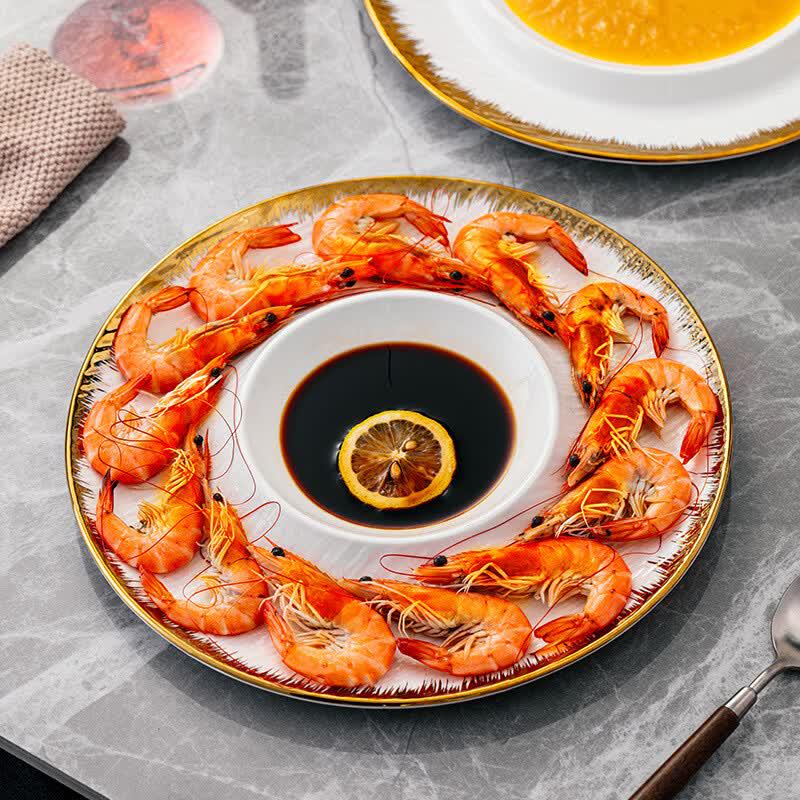 Dairuien Chinese Style White Gold Plated Ceramic Dinner Plates