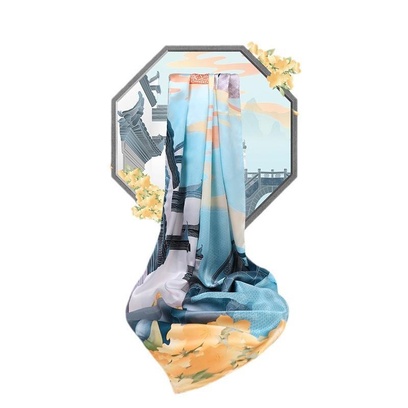 Silk Scarf Square 86x86cm Double-sided Print Chinese Style Original Design 100%