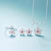 Silver Cherry Blossom Flower Cubic Zirconia Stone Jewelry Sets for Women Floral Necklace Bracelet Earring Ring Wedding Set