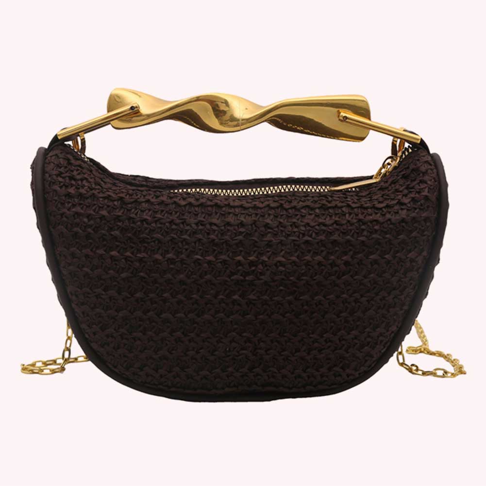 Женская элегантная вязаная сумка-слинг на молнии, соломенная сумка через плечо, летняя пляжная сумка, приморская соломенная сумка кофейный