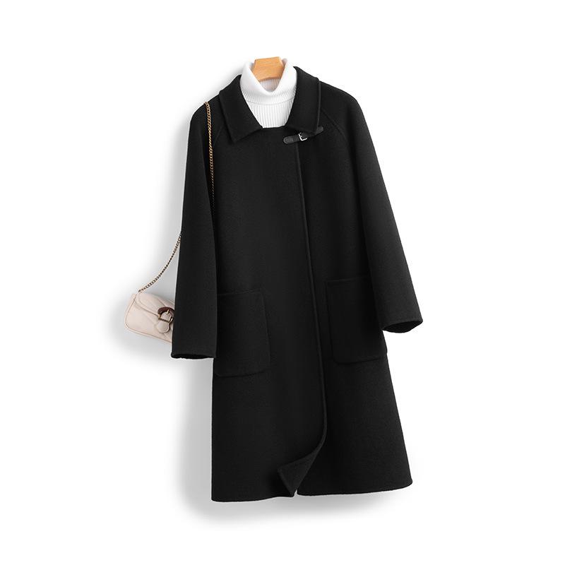 

Двустороннее шерстяное пальто женское средней длины новое осенне-зимнее свободное и тонкое шерстяное пальто трендовое XL