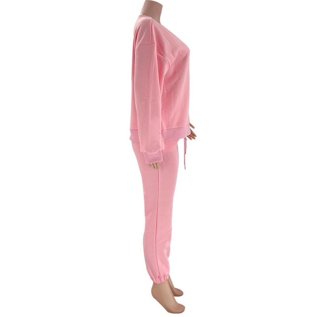 Autumn and Winter Solid Color Round Neck Pullover Long Pants Women's Fashion Casual Long Sleeved Sweatshirt Set