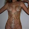Explosive Sales Rhinestone Tassel Body Chain Gold Plated Brass Sexy Bikini Long Chest Chain Top Hiphop Party Nightclub Dance