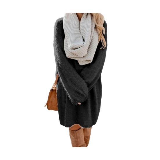 Women's Furry Pullover Sweater Dress Fuzzy Slouchy Oversized Long Tops Loose Crew Neck Fall