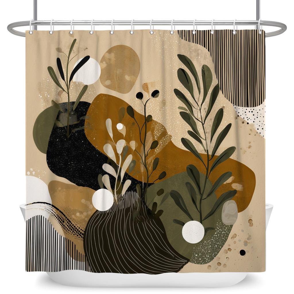 Boho Style Bathroom Shower Curtains Elegant Plant Pattern Home Bathroom Decor Waterproof Curtain With Hooks Polyester Curtains