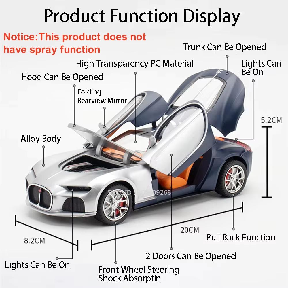 1:24 Scale Bolide Atlantic Car Model Toy Alloy Body Rubber Tire Shock Absorption Vehicle Models Sound&Light Ornaments Gifts