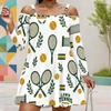 Women Plus Size Cold Shoulder Long Sleeve Surf Printed White Dress