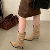 Fashion Fine Boots 2025 Autumn and Winter Thin Strap Pointed Suede Thin Heel High Boots But Knee High Heel Boots Women's Shoes
