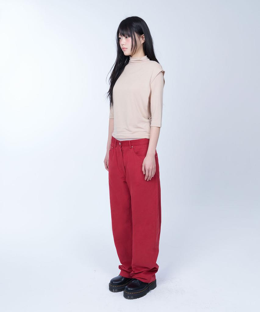 Laailai Straight Wide Cotton Pants (Red)