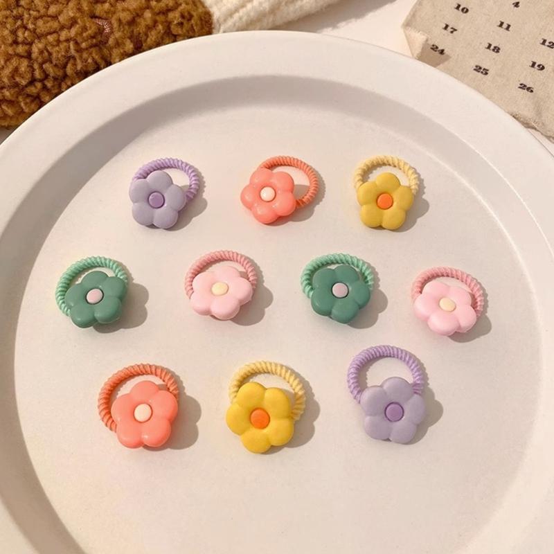 Pack of 10 Cartoon Hair Ties with Fruit/Flower Theme Designs for Little Girl and Children Sprinig Hair Styling Hairband