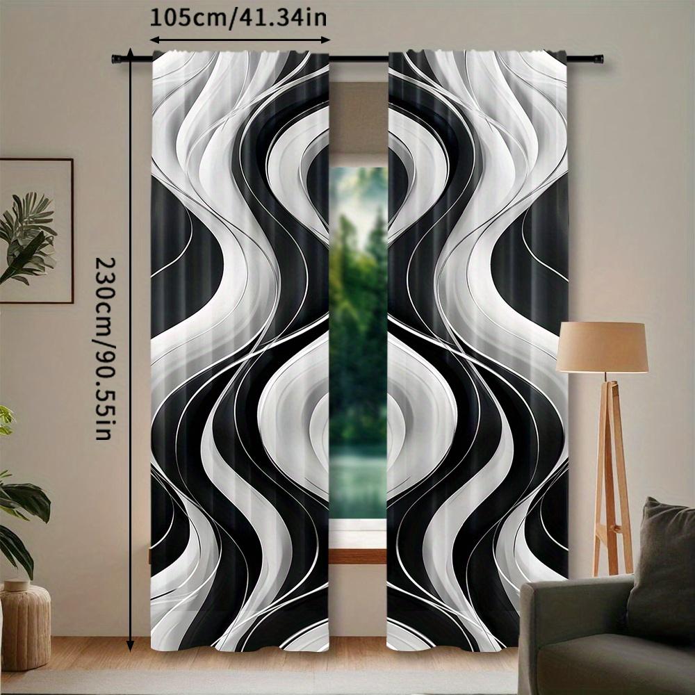 2pcs Modern Abstract Black & White Wavy Lines Curtains - Rod Pocket Window for Bedroom   Office   Kitchen   Living Room   and Study