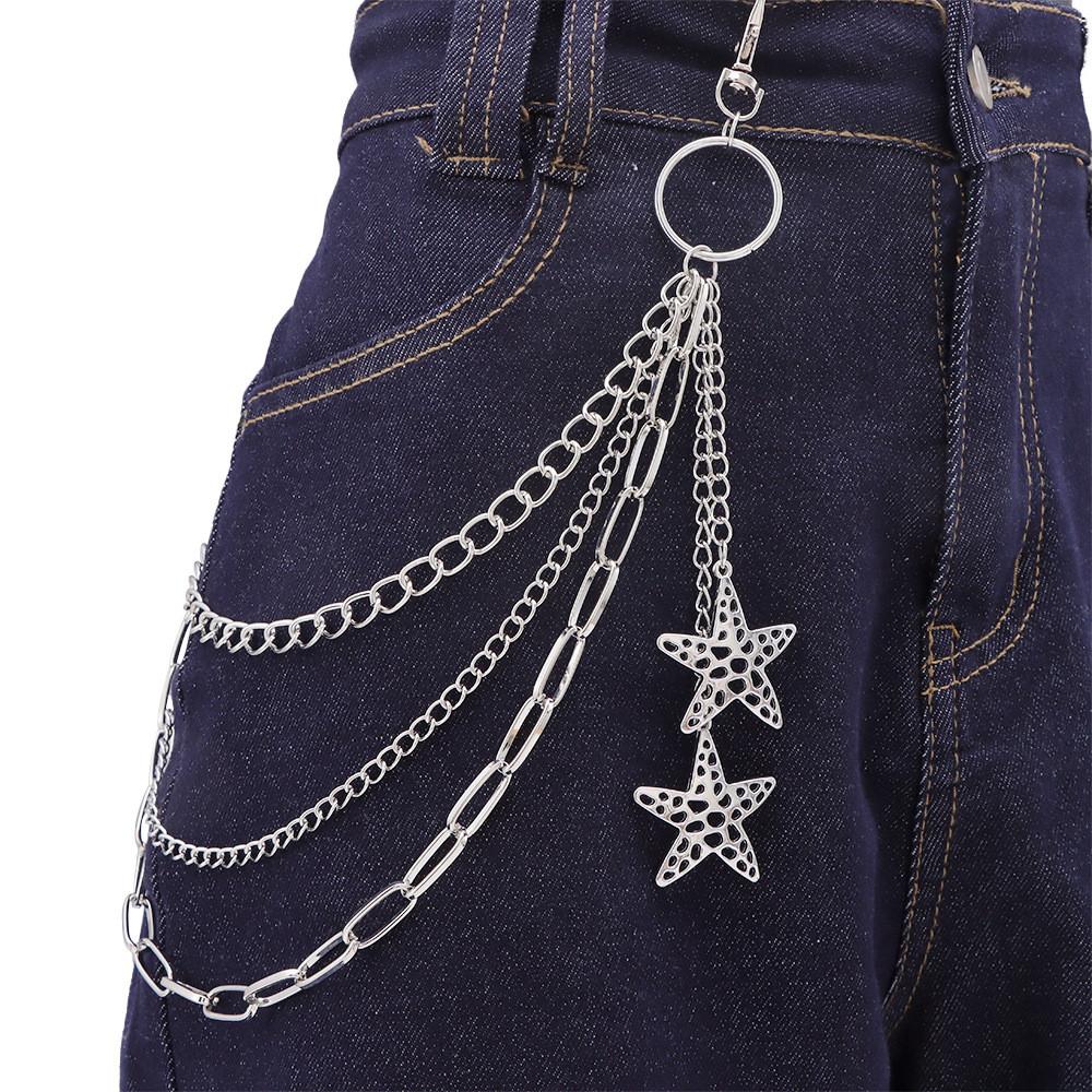 Punk Skateboard Metal Waist Chain With Hollow Star Pendant For Men And Women