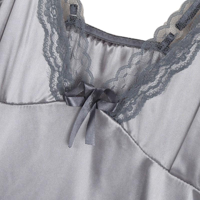 Women Silk Lace Nightgown V-Neck Spaghetti Straps Nightdress Sleepwear