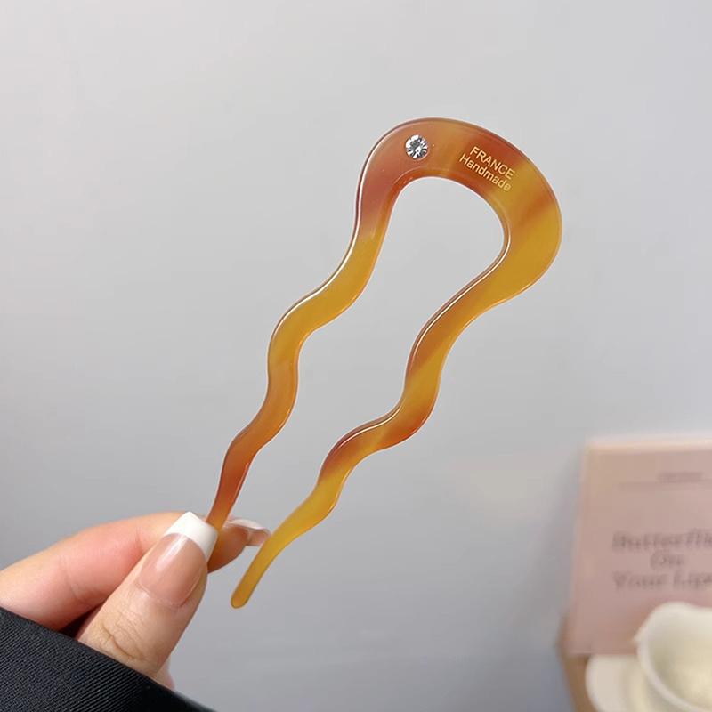 French Twist Hair Stick Hair Clip Acetate Wavy U-Shaped Hairpin Vintage Tortoise Shell Women Hair Bun Pin Headwear Accessories