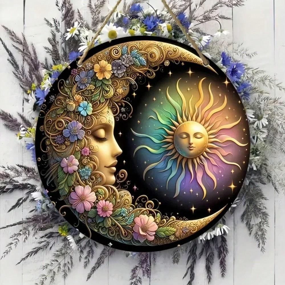 Metal Mandala Wall Art Sun Moon Floral Decor for Home