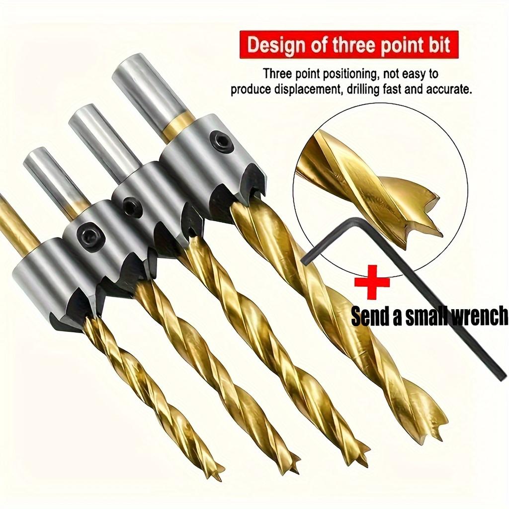 7pcs Flute Countersink HSS Drills Bit Reamer Set For Woodworking Chamfer Drilling Bit 3-10mm/0.12-0.39inch,Send A Small Wrench