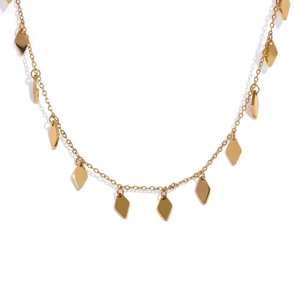 

Yhpup Statement Rhombus Chain Drop Stainless Steel Waterproof Collar Necklace for Women Inoxidable Gold Color Charm Chic Jewelry
