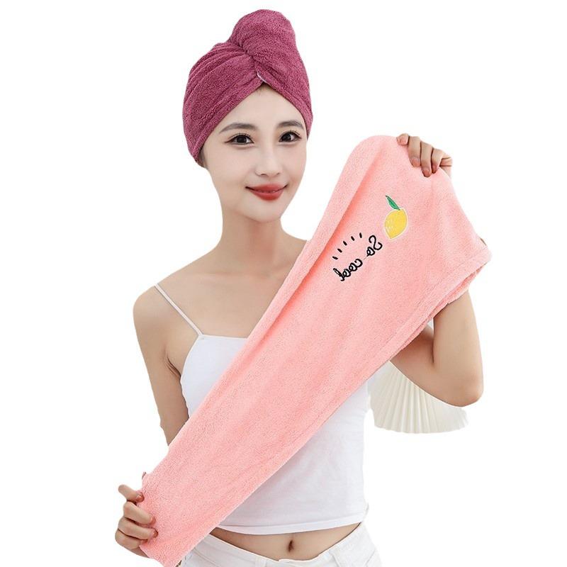 Women's Coral Fleece Embroidery Bath Cap - Soft, Absorbent, Thick Dry Hair Towel Wrap