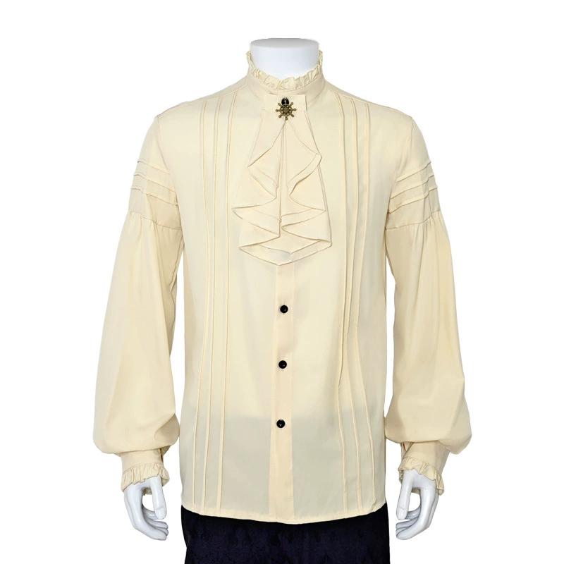 Męska koszula z falbankami pod stójką, z długimi bufiastymi rękawami, piracka do cosplayu, ubrania średniowieczne, gotycki top w stylu vintage