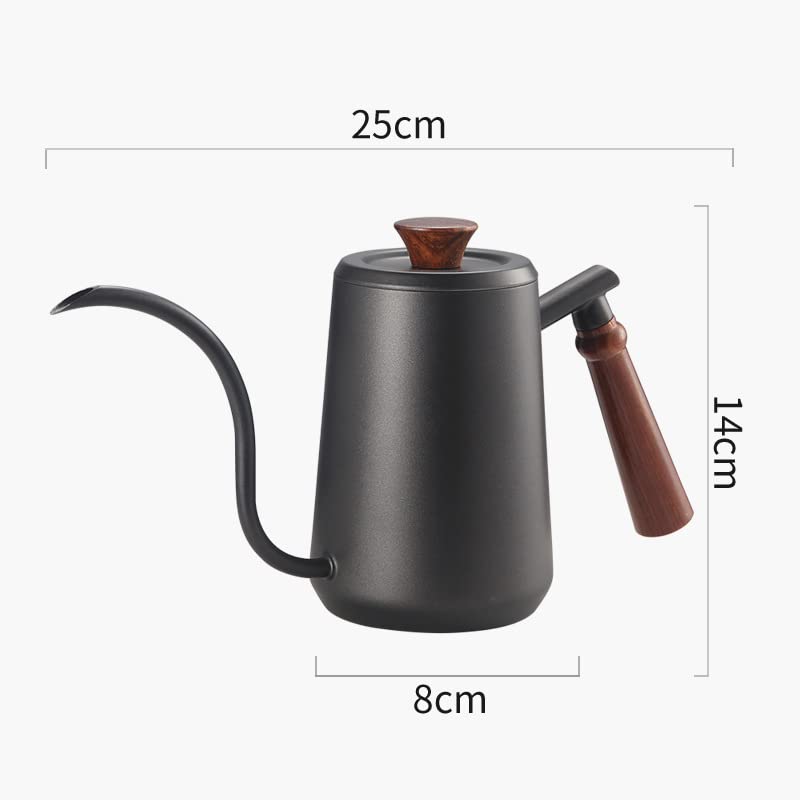 FUN COFFEE Coffee Kettle, Direct Heat, 550ml, Drip Pot, Wooden Handle, with Lid, Stainless Steel, Black (co-0024)