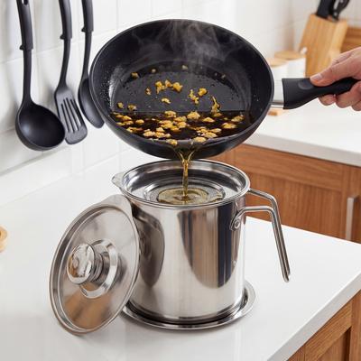 1.8 L /61 Oz Fat Container Stainless Steel Oil Strainer Pot Container Jug with Filter Grease Fat Storage Can for Kitchen Cooking