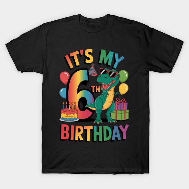 

Men Black Print T-shirt It S My 6Th Birthday Dinosaur T Rex No-Cut Transfer Paper Print Cotton Tshirt 2XL чорний