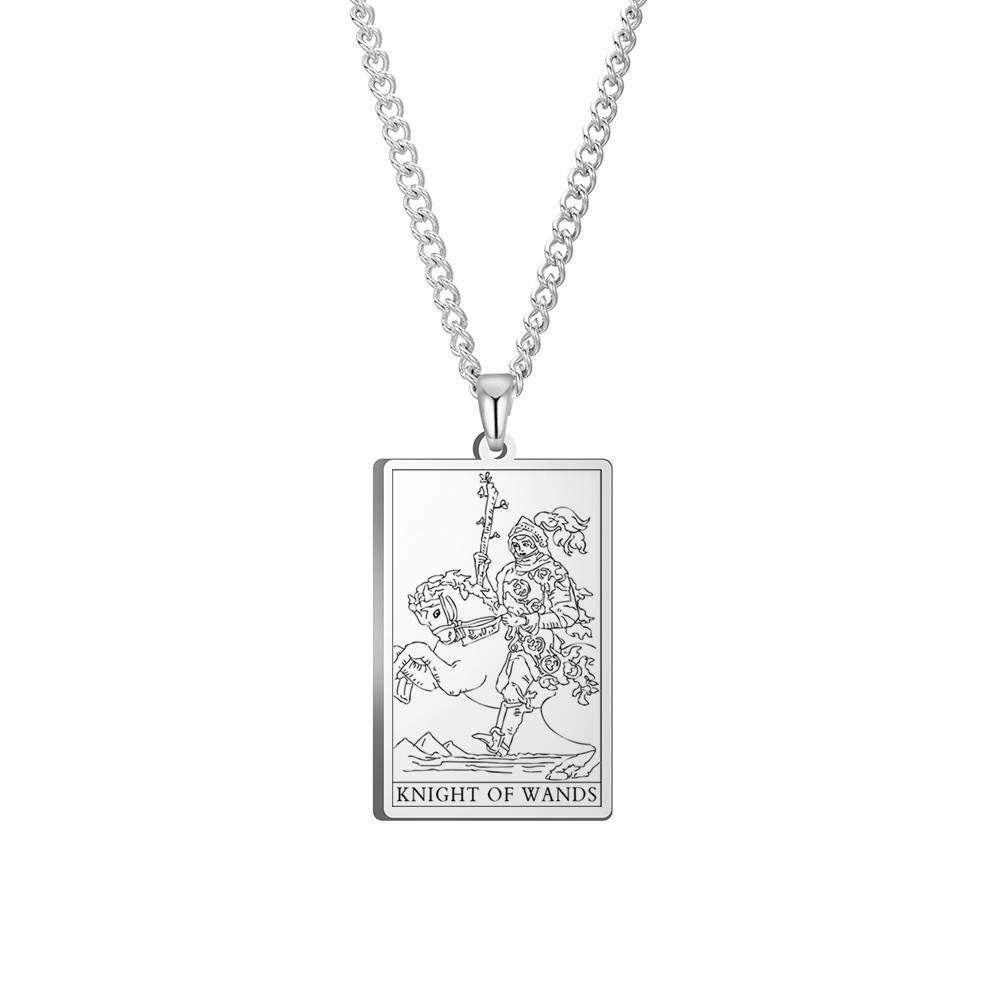 Dawapara Wands Tarot Card Vintage Amulet Pendant Necklace Link Chain Talisman Necklaces Stainless Steel Jewelry Golden Black