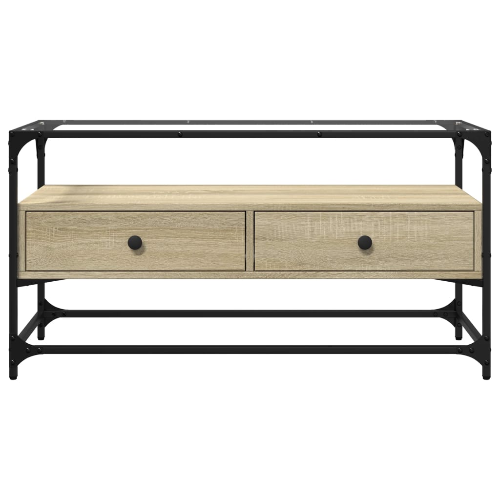 TV Cabinet with Glass Top Sonoma Oak Finish 98 X 35 X 51 Cm Engineered Wood