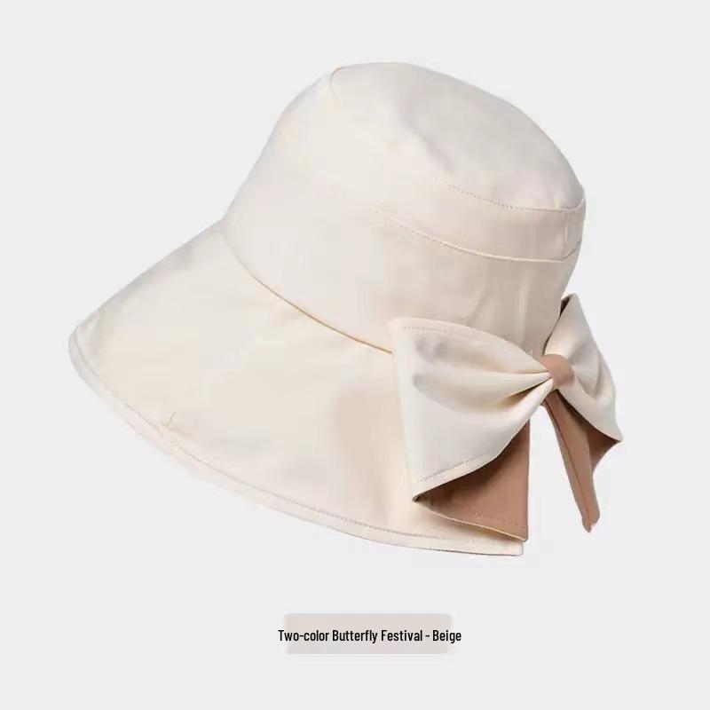 Women's Wide Brim Sun Hat with Bow - Summer Sun Protection & Face-Slimming Design for Beach Outings