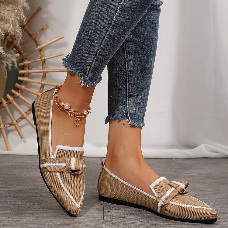 New Pointed Toe Flat Bottom Single Shoes Spring Autumn Woman  Loafers Bowknot Mesh Casual Shoe Walking Ladies Light Soft Sole