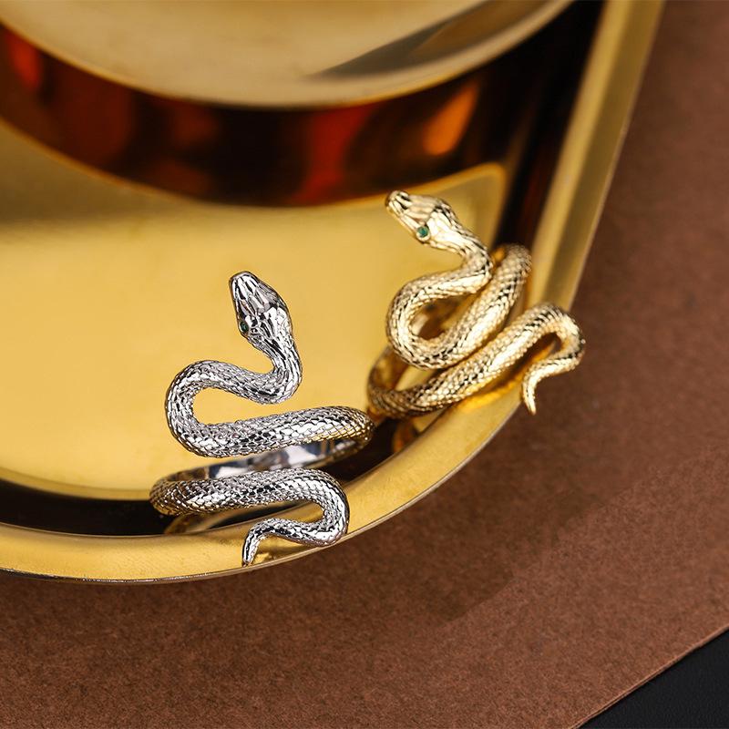 Korean Wind Winding Diamond-encrusted Green-eyed Snake Ring Fashion Personality Advanced Sense Geometric Simple Hipster Index Finger Ring