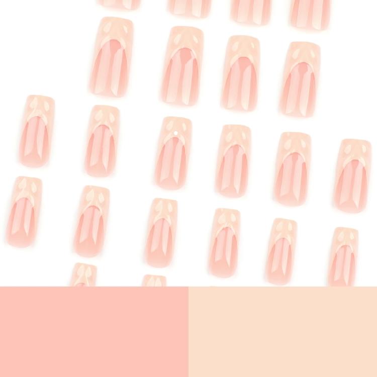 24Pcs French Long Square False Nail with Glossy 3D Stripes Designs for Women and Girls Seeking Salon Styles Nail