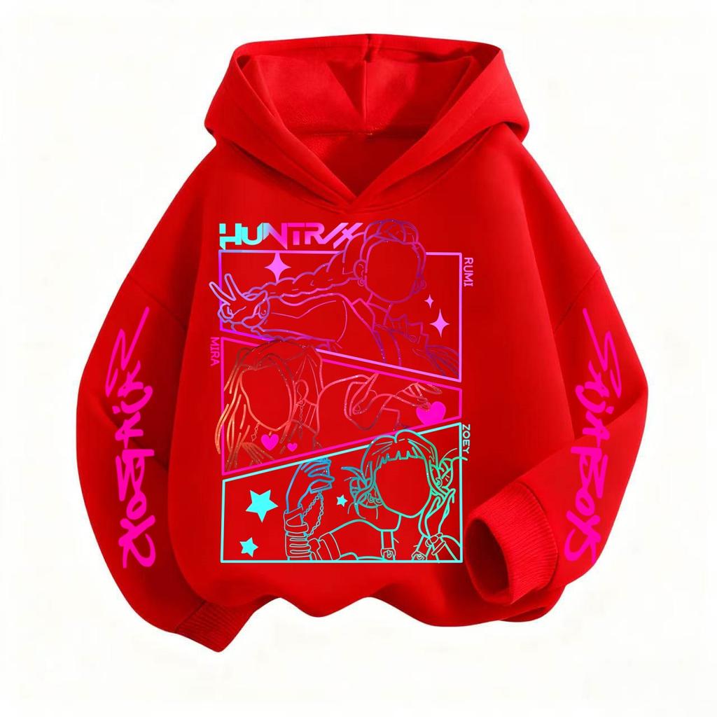 Autumn Winter KPop Demon Hunters Huntrix Printed Hoodies Casual Warm Sports Long Sleeved Children's Boy and Girl Kids Unisex Hooded Sweatshirts