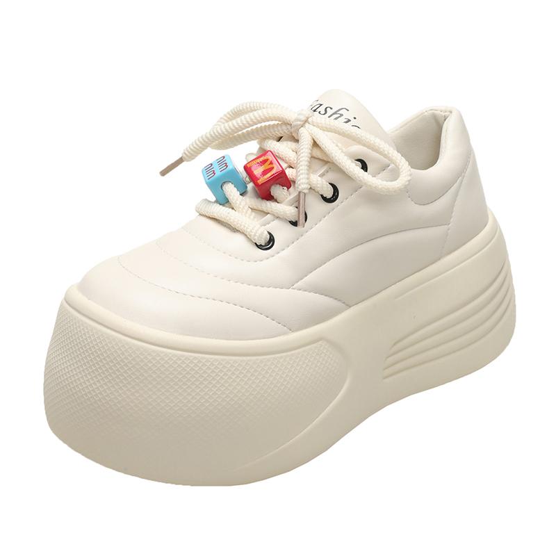 Fashion 7CM Spring Women Chunky Leather Sneakers High Platform Female Trainers Wedge Casual Shoes New Autumn Lace-up Sports Shoes Woman