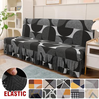 Stretch Armless Futon Cover with Skirt Printed Folding Sofa Bed Cover Washable Sofa Couch Cover Furniture Bed Protector S M L