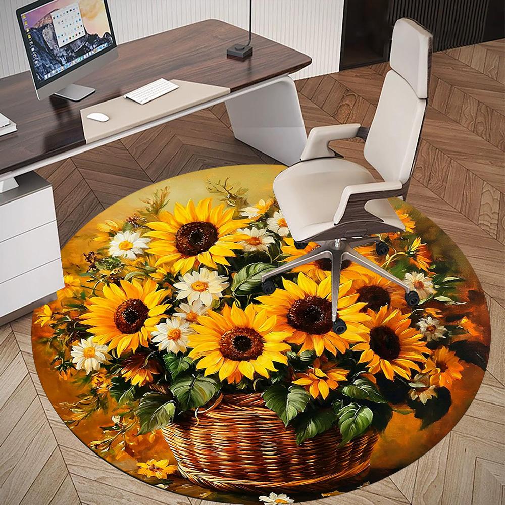 1PC Sunflowers Basket Office Round Area Rug, Under Office Chairs Bedroom Living Room Home Decor, Carpet for Office -1110101