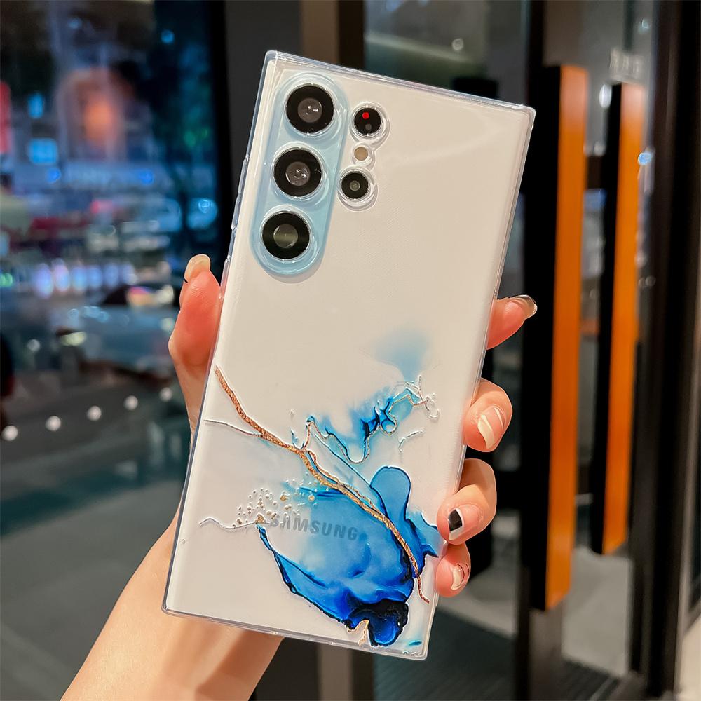 Aquarellmaleri Marmordeksel for Samsung S24U S23 Ultra S22 S21 Plus A55 5G A54 A34 A23 A52 A72 A33 A12 Gjennomsiktig Mykt Silikondeksel