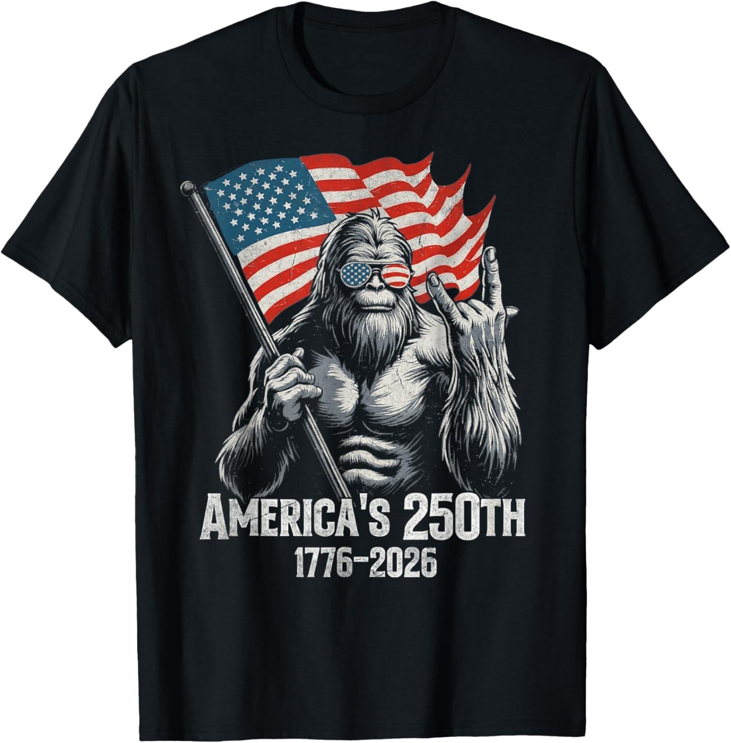Bigfoot 250th Anniversary American Flag Patriotic 1776 2026 Unisex T-Shirt XL