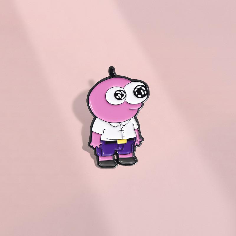 Pink Stylish Cartoon Character Brooch Featuring Big Eyes Fashionable Metal Pin Accessory