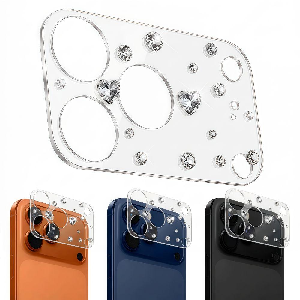 Diamond 3D Heart Glass Camera Protector Clear HD Anti Scratch Lens Film Full Cover Shockproof for iPhone 17 Pro Max 17Pro