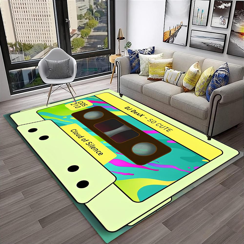 3D Music Cassette Tape Retro Pattern Carpet Rug for Home Living Room Bedroom Sofa Doormat Decor,kids Area Rug Non-slip Floor Mat