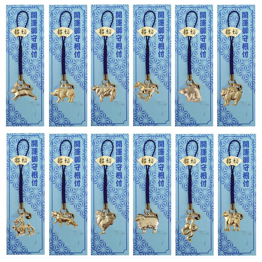 Daioh Seisakusho 2026 Zodiac Horse Lucky Gold Real Gold Netsuke String and Mounting Made in Realistic Pray for Good and Fortune Strap, 10-Piece Set,