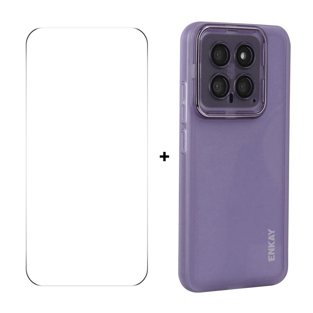 For Xiaomi 14 Case Matte TPU Phone Cover with Lens Film+9H Glass Protector