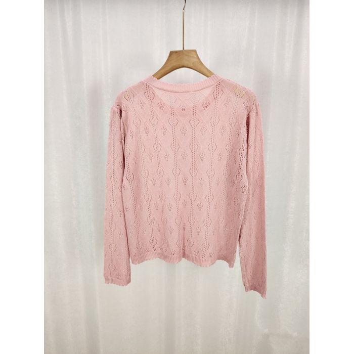 

Новый короткий, свободный и тонкий женский вязаный свитер-верхняя одежда с узорами, связанными крючком и ажурной вязкой one size розовый