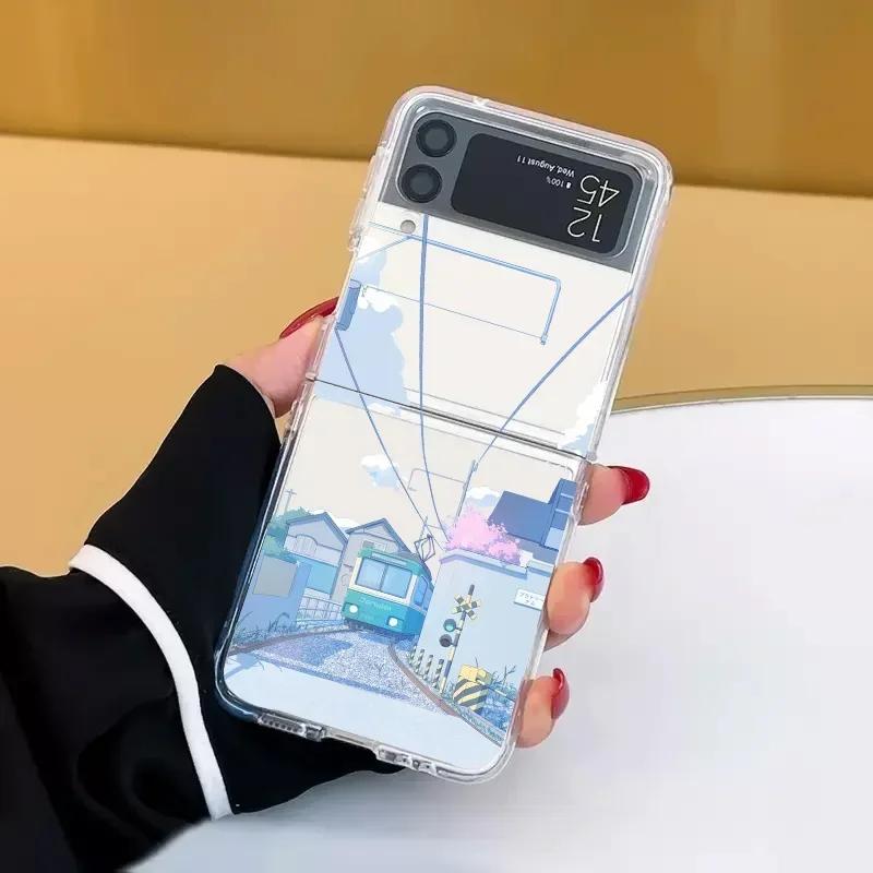 Anime Oil Painting Landscape Case for Samsung Galaxy Z Flip 5 ZFlip 6 5G Transaprent Cover for Samsung ZFlip 4 Z Flip 3 ZFlip7