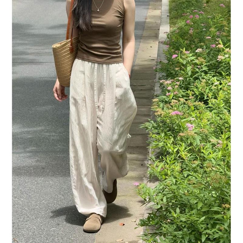 Tencel Linen High-Waisted Wide-Leg Summer Pants for Women - Loose, Relaxed, Casual Fit 2XL