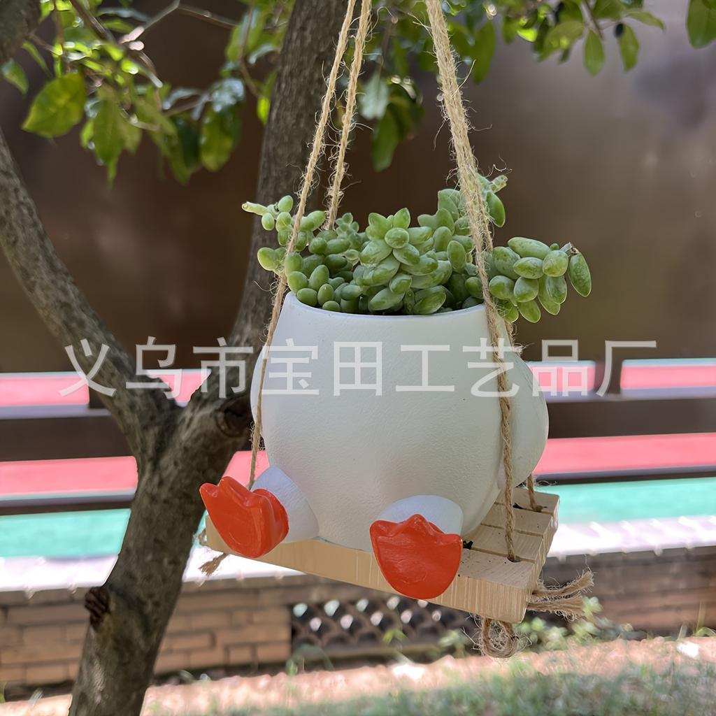 Swing Animal Resin Pot Cute Style Garden Yard Art Deco Pendant Pot