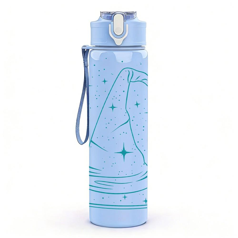 1PC Simple White Witch Magic Hat Print 750ml Color Plastic Sports Water Bottle Leakproof Flip Straw Lid Suitable for Sports Office Home Use